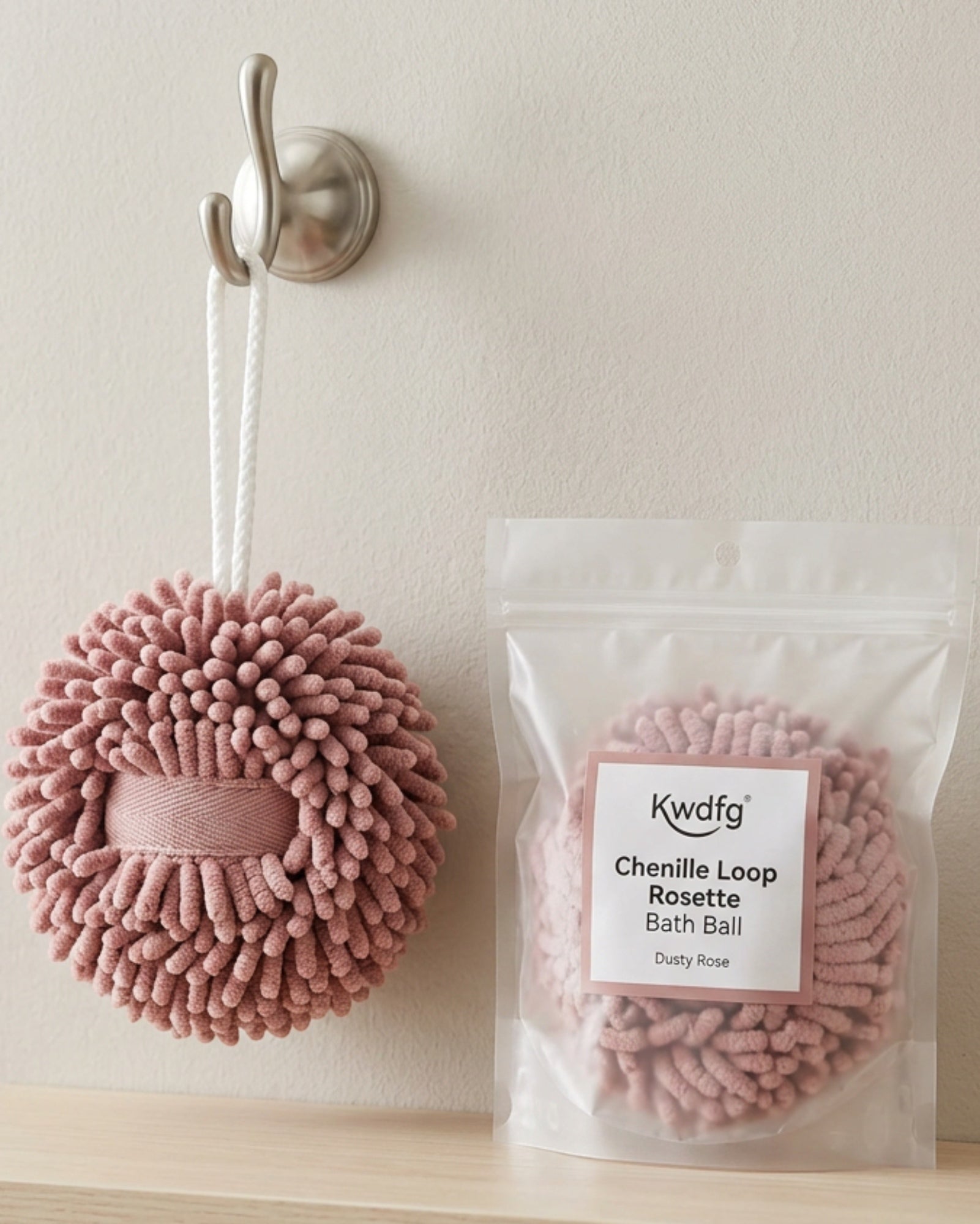 Kwdfg Chenille Loop Rosette Bath Ball Dusty Rose - Lifestyle view